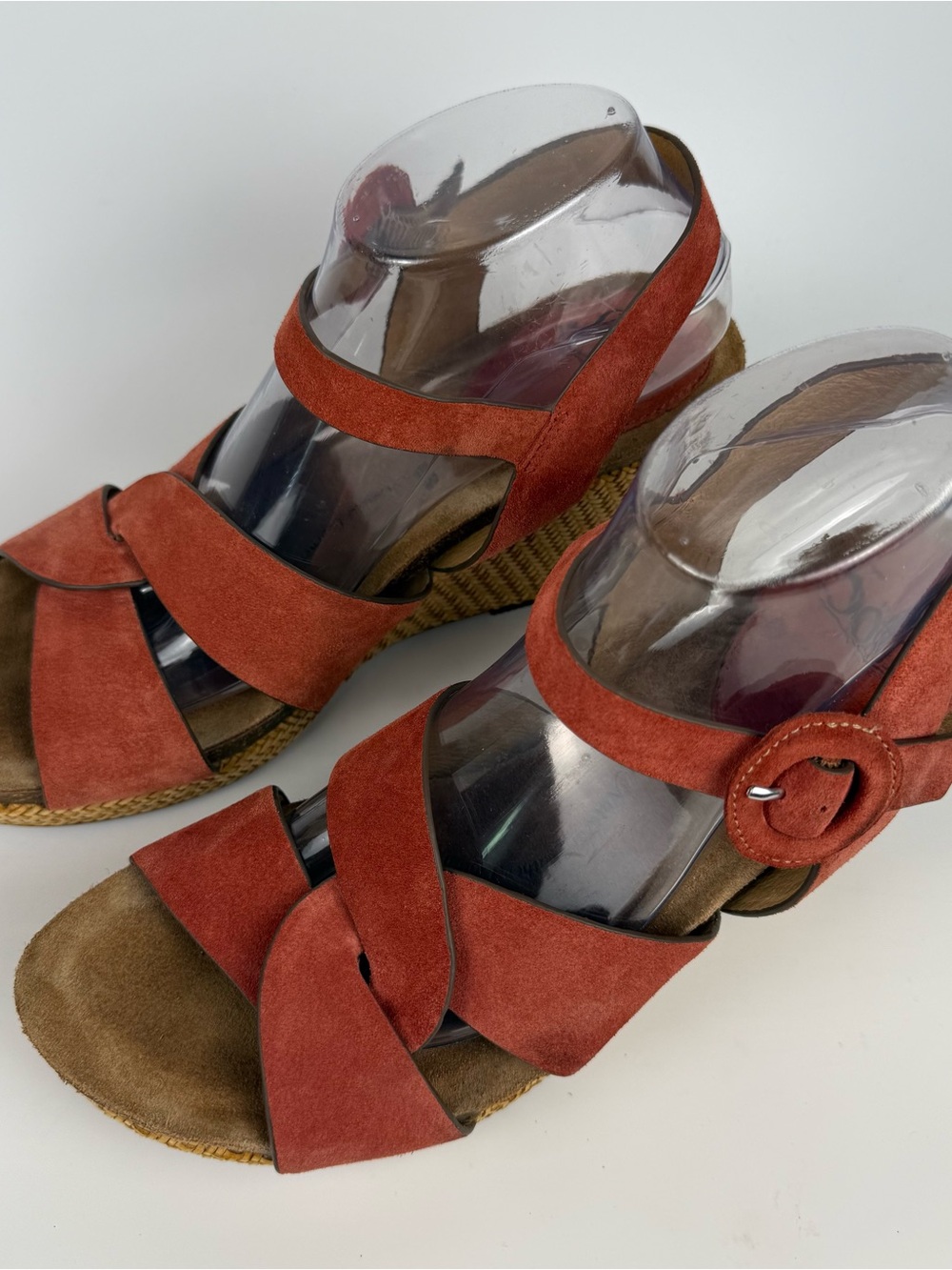 Sofft Casidy Coral Suede Platform Wedge Sandal Wicker Woven Shoes Size 10 - Picture 2 of 9